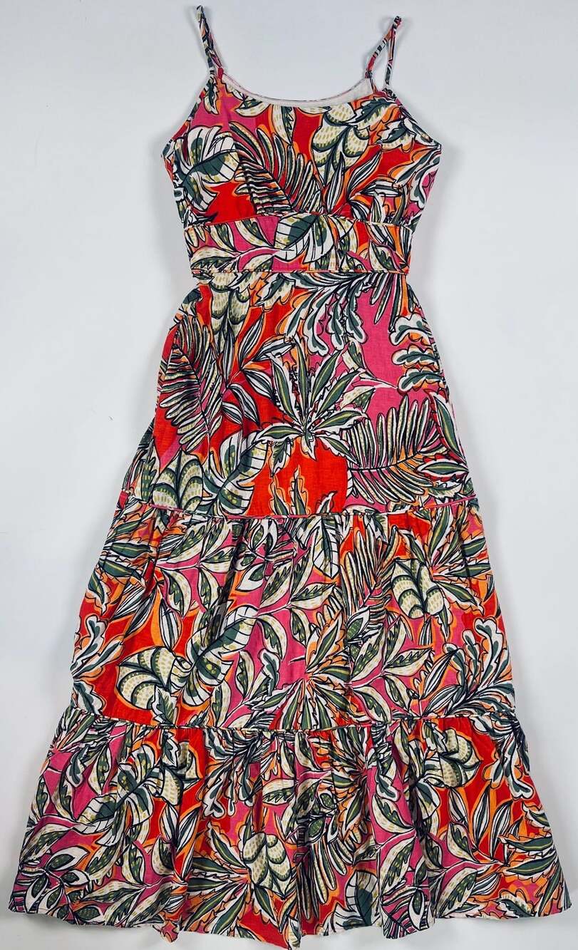 C&C California Tropical Leaf Print Tiered Maxi Dress Size S
